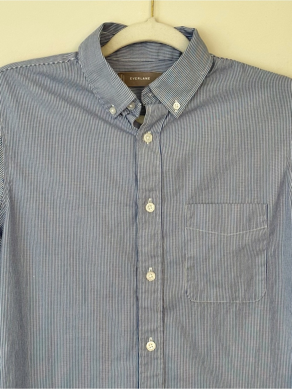 Everlane 100% Cotton Classic Oxford Button Down Top, Blue & White Pinstripe – XS - Picture 2 of 7